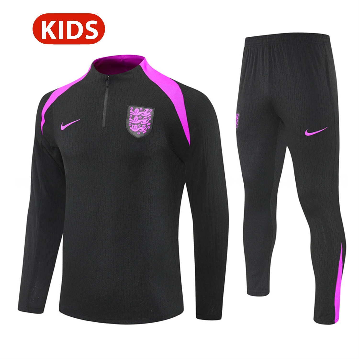 England 25-26 Kids Long Sleeve Training Set - Player Version - Black Top and Pants - UnitedFutballJersey