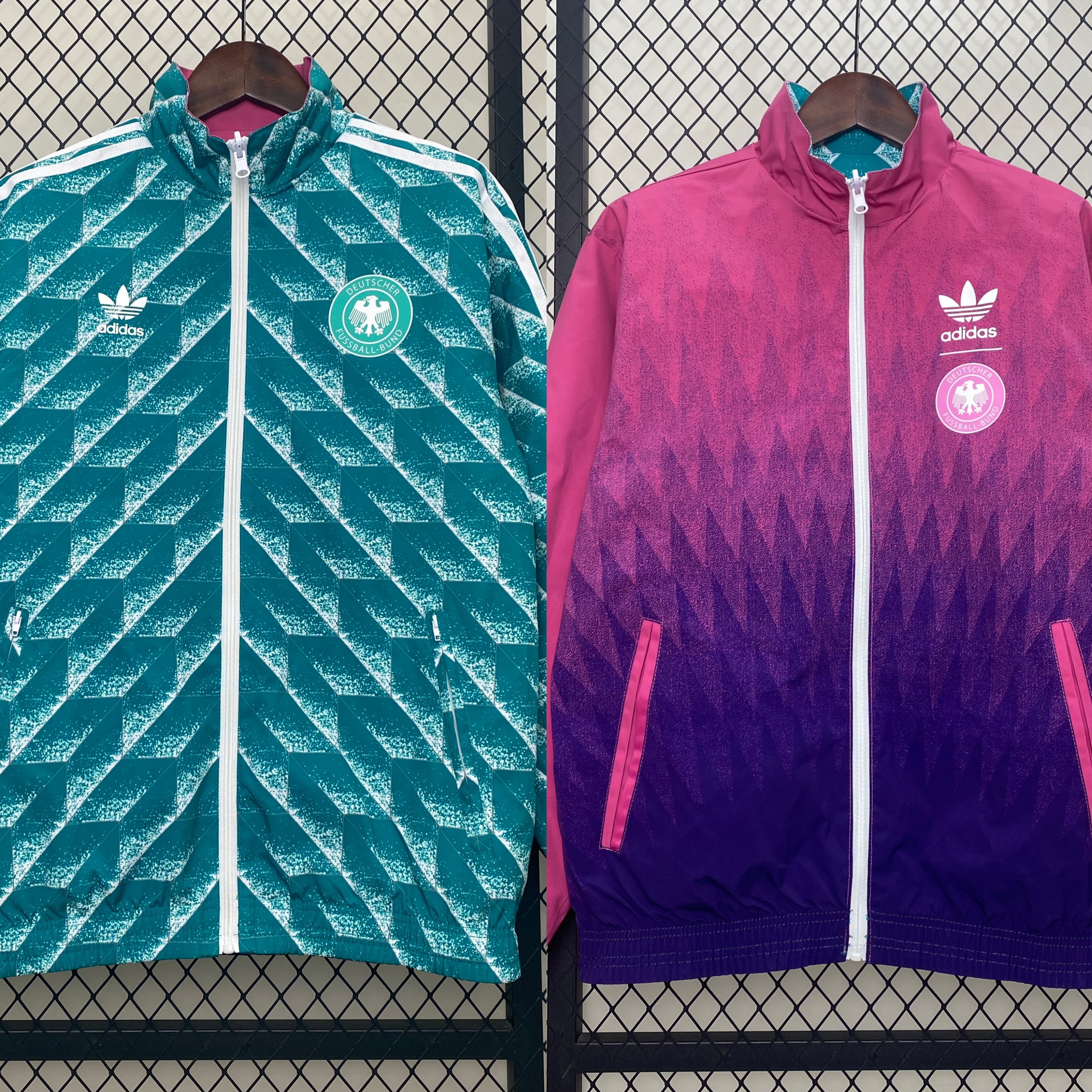 Germany 24-25 Double Sided Reversible Windbreaker - Pink & Vintage Green - UnitedFutballJersey