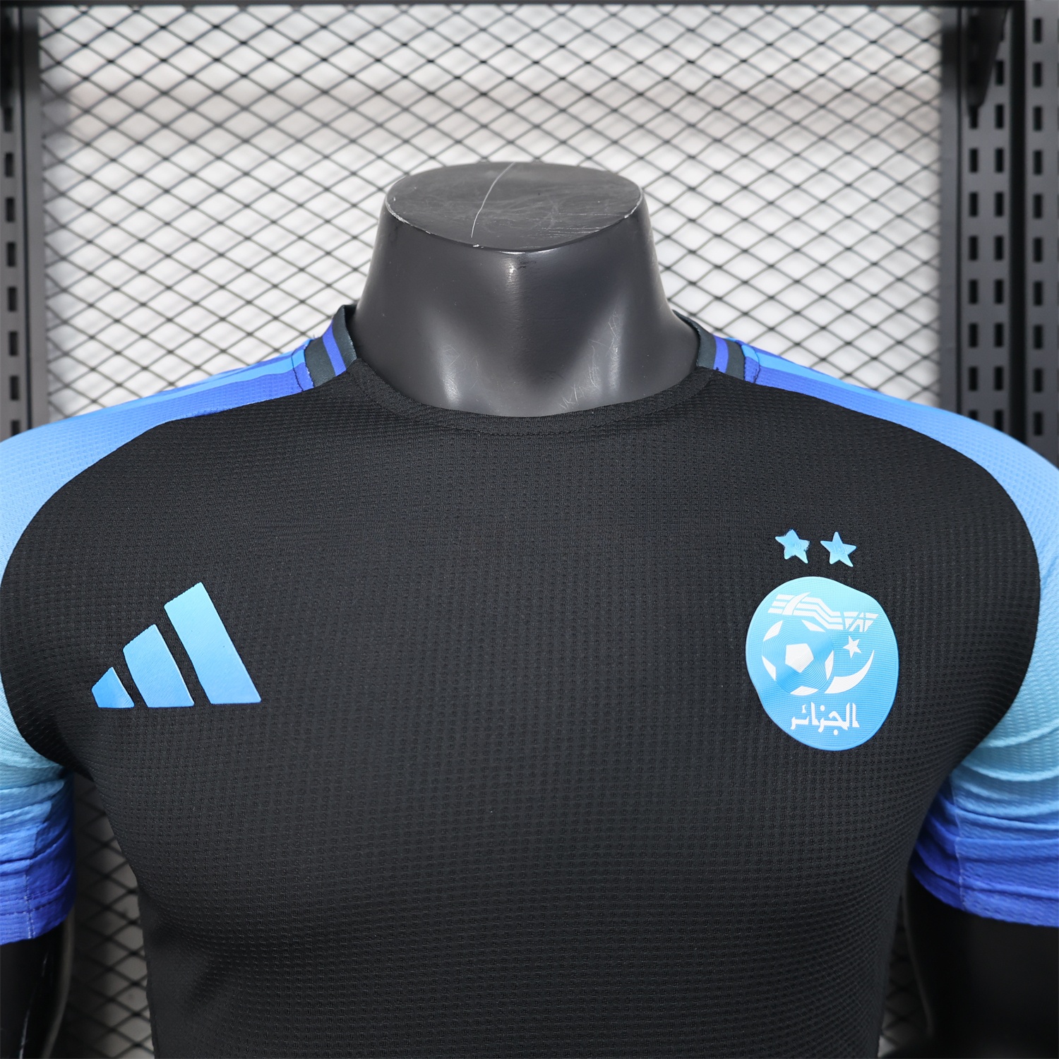 Algeria 25-26 Pure Black with Blue Sleeves Jersey - Player Version - UnitedFutballJersey
