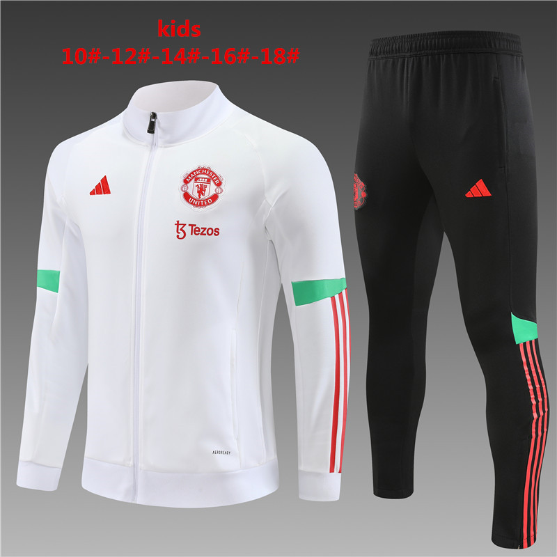Manchester United 23-24 Kids Jacket Training Tracksuit - White - UnitedFutballJersey