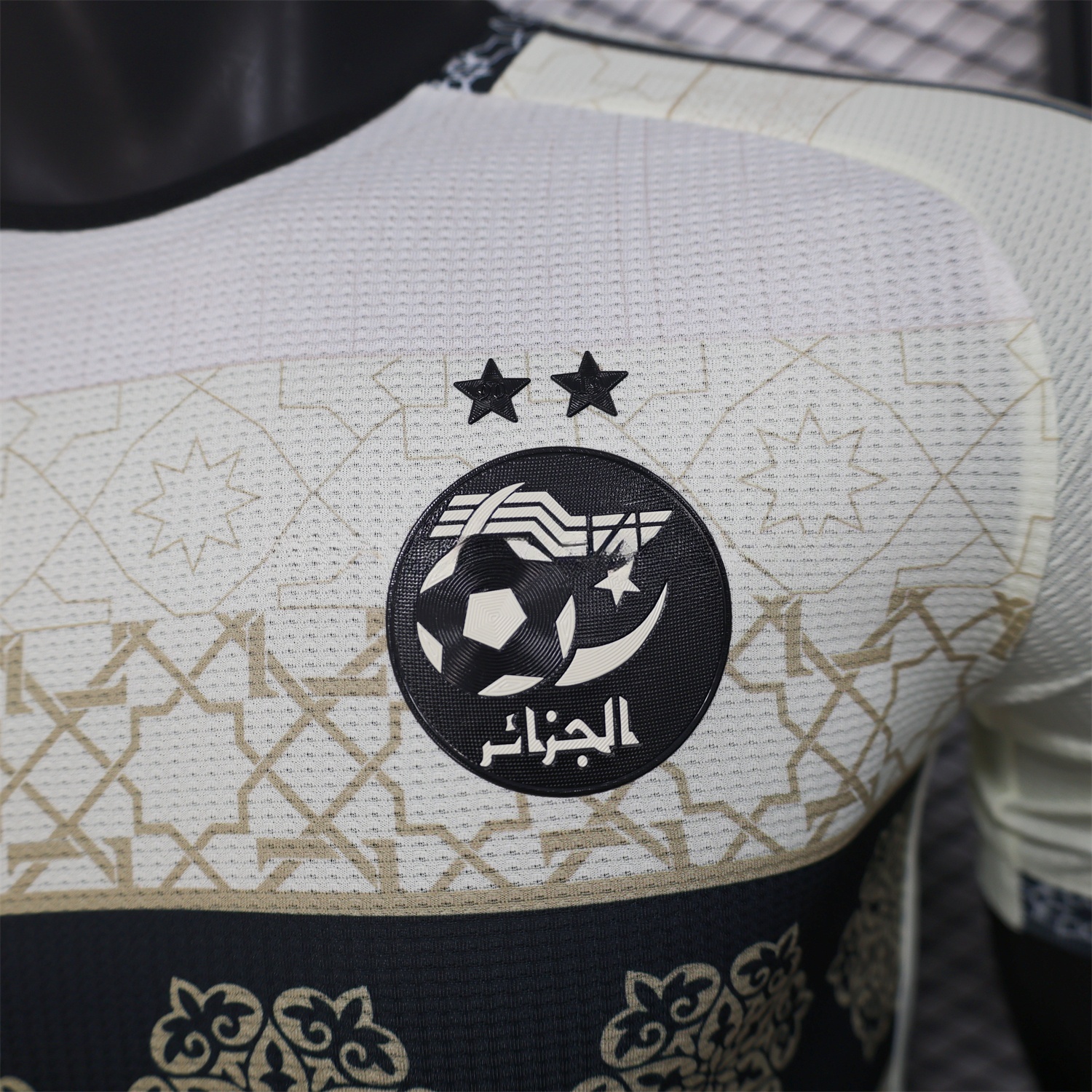 Algeria 25-26 Light Yellow with Black Classical Pattern Jersey - Player Version - UnitedFutballJersey