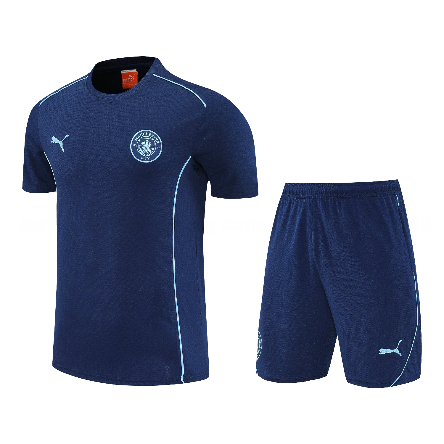 Manchester City 25-26 Short-Sleeve Training Set - Deep Blue Top & Deep Blue Shorts - UnitedFutballJersey