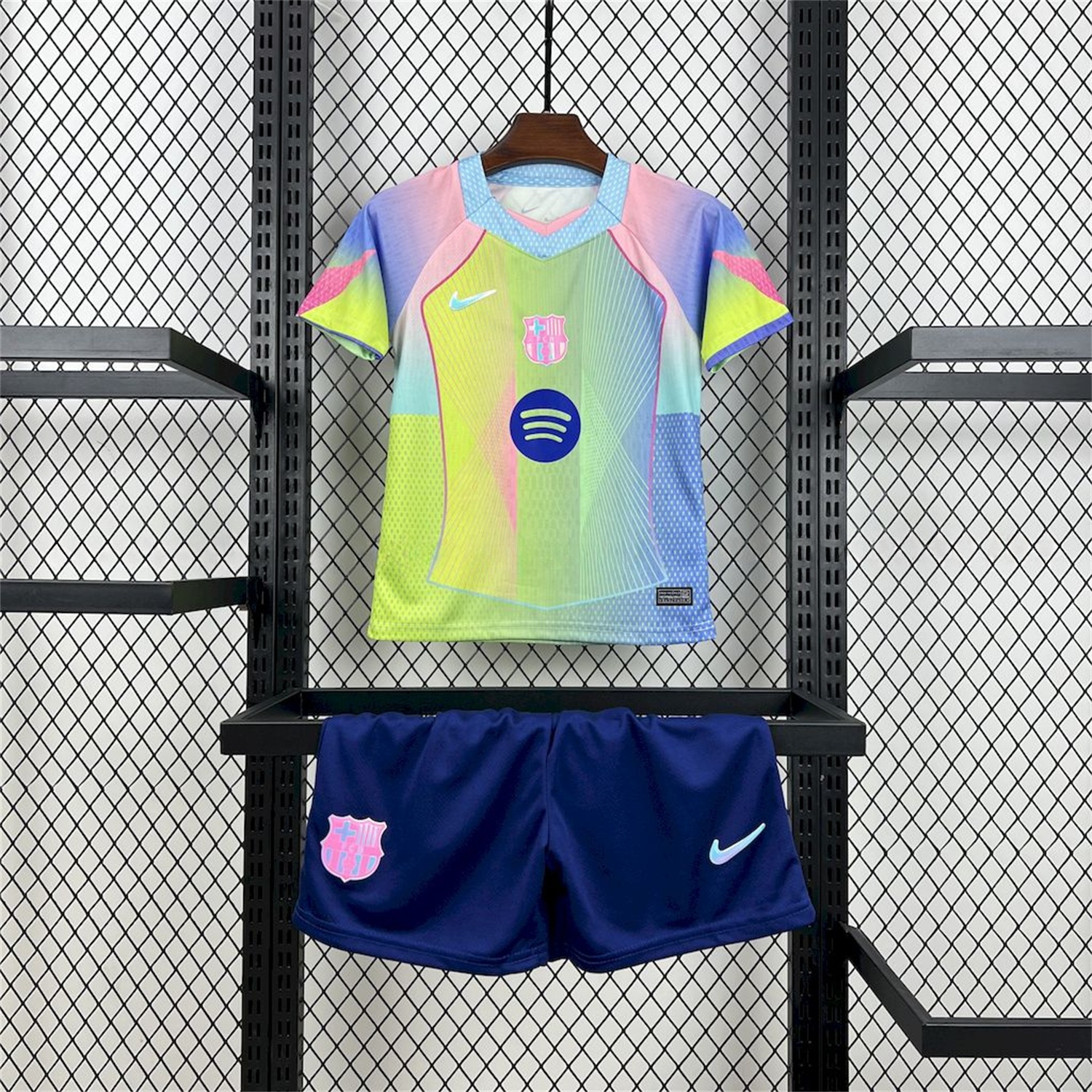 Barcelona 25-26 T90 White Lines Yellow Blue Gradient Special Kids Kit - UnitedFutballJersey