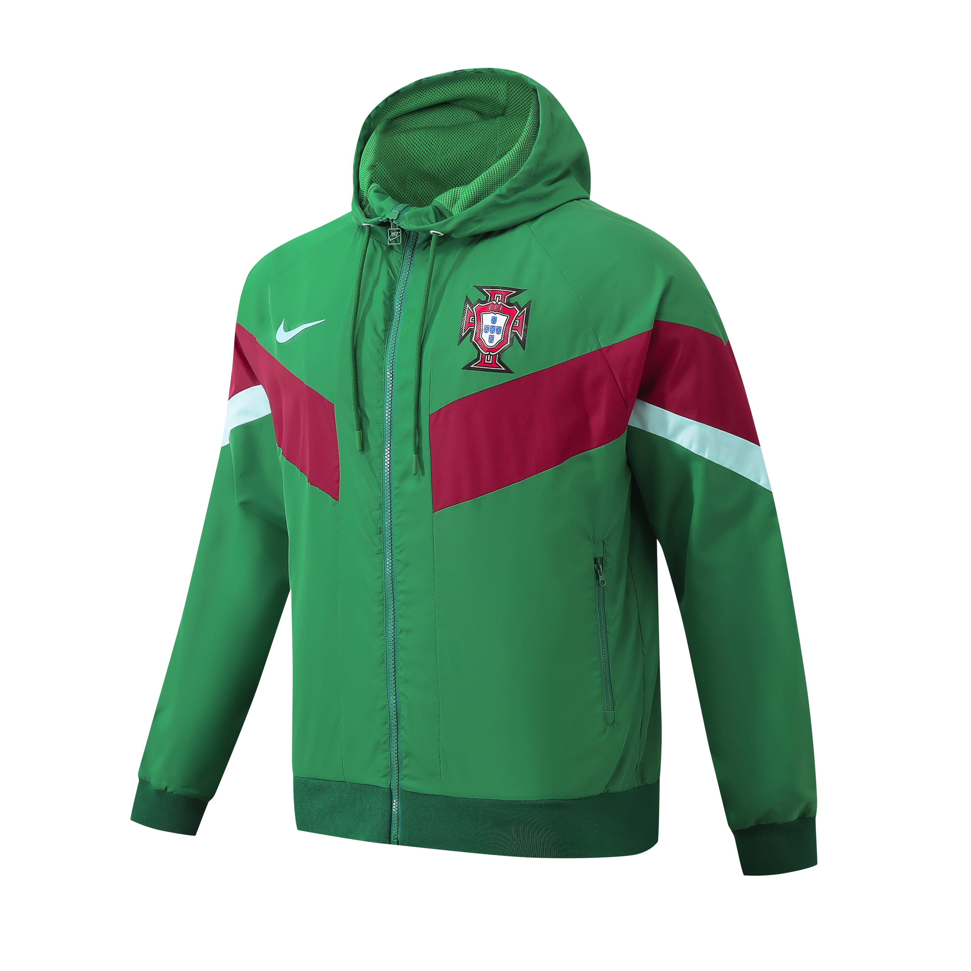 Portugal 2024 National Team Anthem Green Hooded Windbreaker - Player Version - UnitedFutballJersey