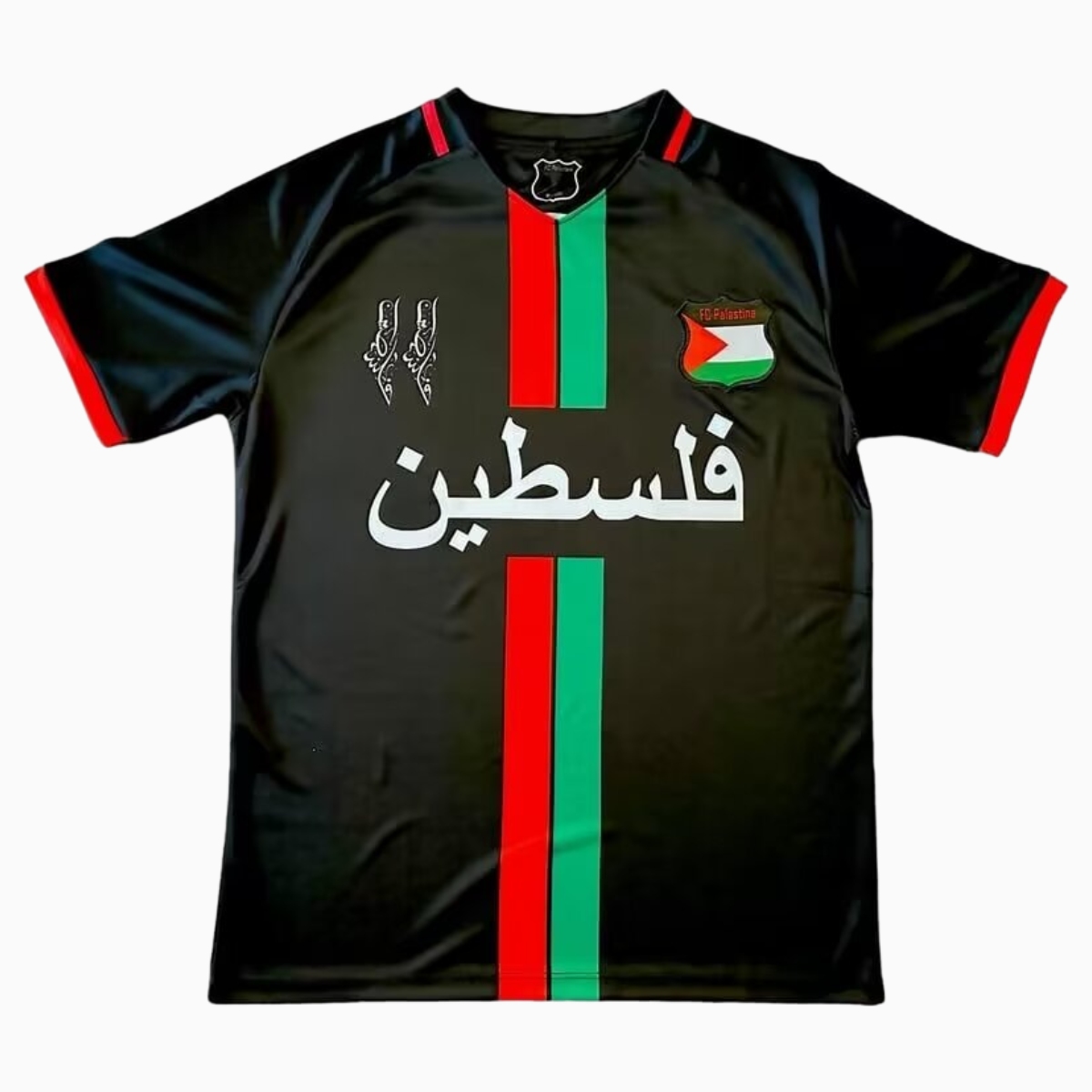 FC Palestina 24-25 Black Centre Striped Jersey with Arabic and Pattern - UnitedFutballJersey