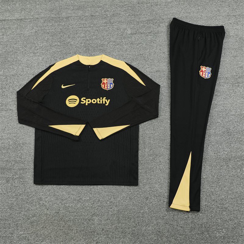 Barcelona 24-25 Long Sleeve Training Set - Player Version - Black Gold - UnitedFutballJersey