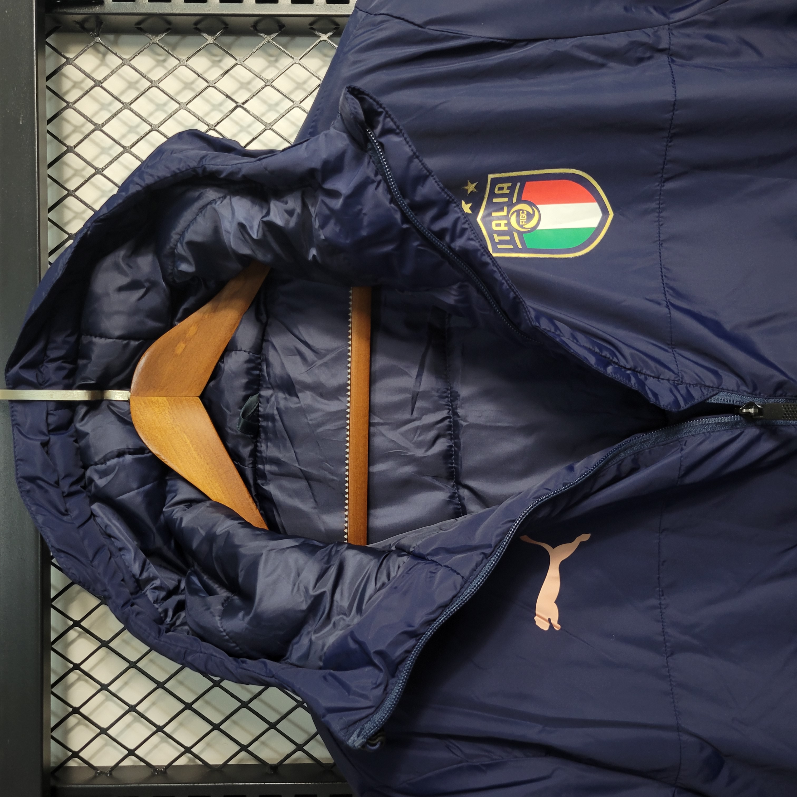 Italy 23-24 Men's Hooded Thermal Cotton Jacket - Blue - UnitedFutballJersey