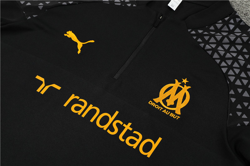 Marseille 23-24 Kids Long Sleeve Training Set Black and Yellow - UnitedFutballJersey