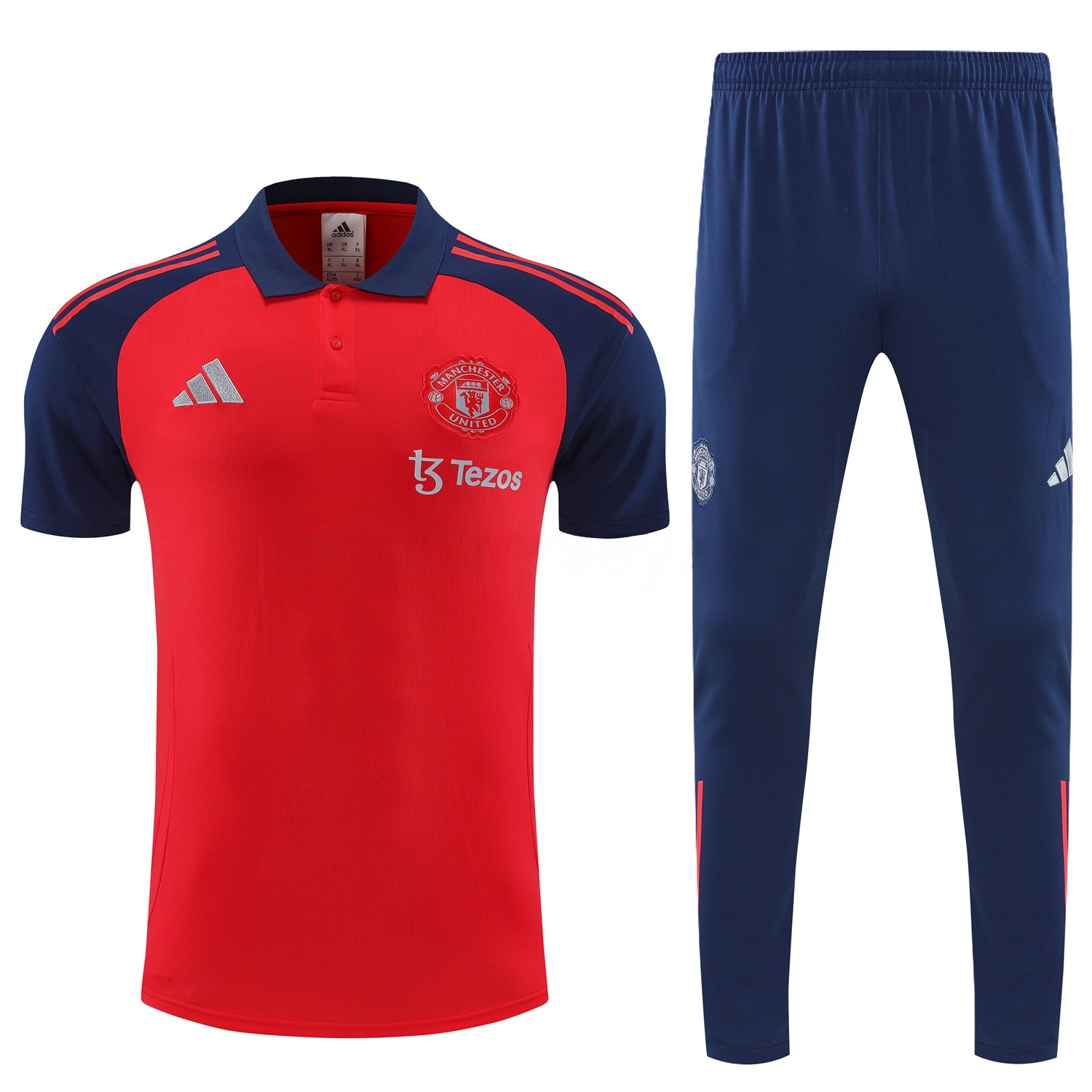 Manchester United 25-26 POLO Short-Sleeve Training Set - Red Top and Deep Blue Pants - UnitedFutballJersey