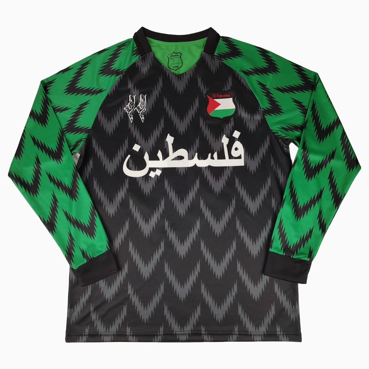 FC Palestina 24-25 Black and Green Arrow Pattern Long Sleeve Jersey with Arabic and Pattern - UnitedFutballJersey