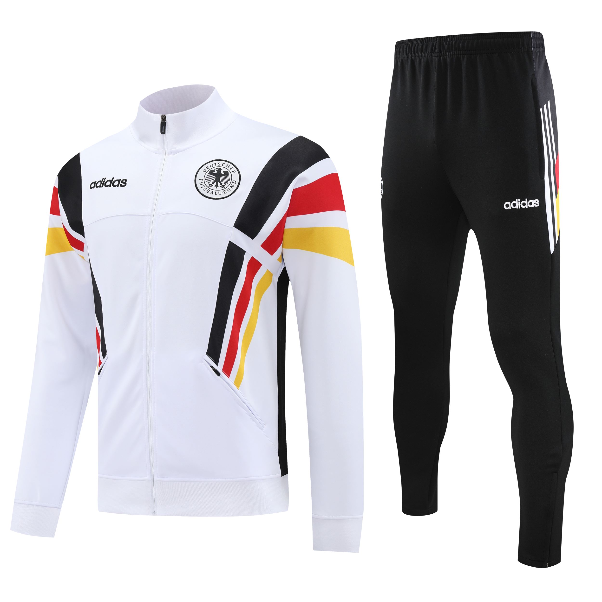 Germany 2024 Jacket Training Tracksuit - White With Yellow, Red And Black Stripe - UnitedFutballJersey