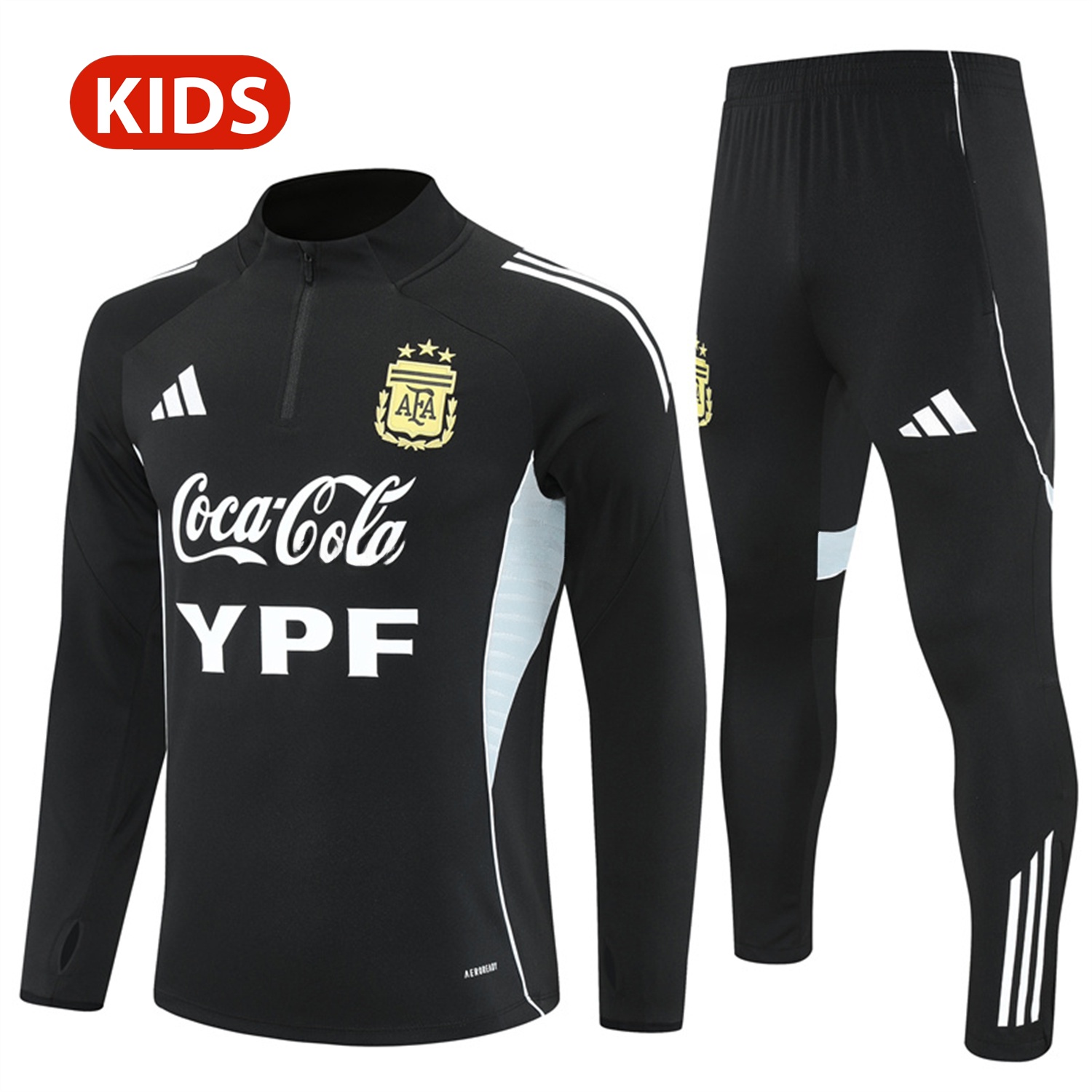 Argentina 25-26 Kid Long Sleeves Training Set - Black Top & Black Pants - UnitedFutballJersey