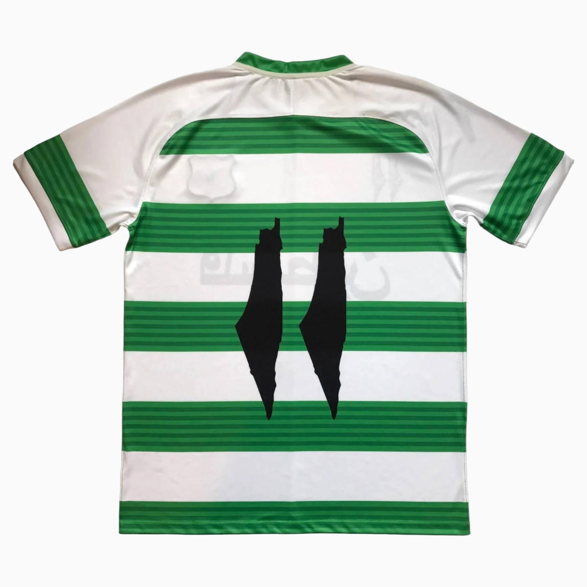 FC Palestina 24 - 25 White and Green Horizontal Striped Jersey - With Arabic and Patterns - UnitedFutballJersey
