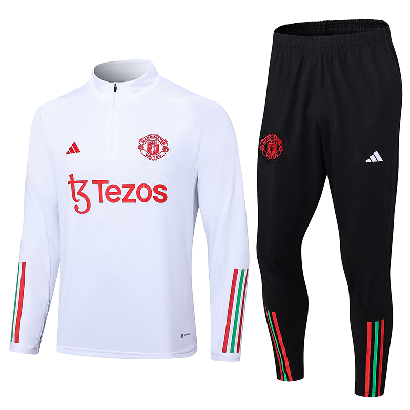 Manchester United 23-24 Long Sleeve Training Set -White and Red - UnitedFutballJersey