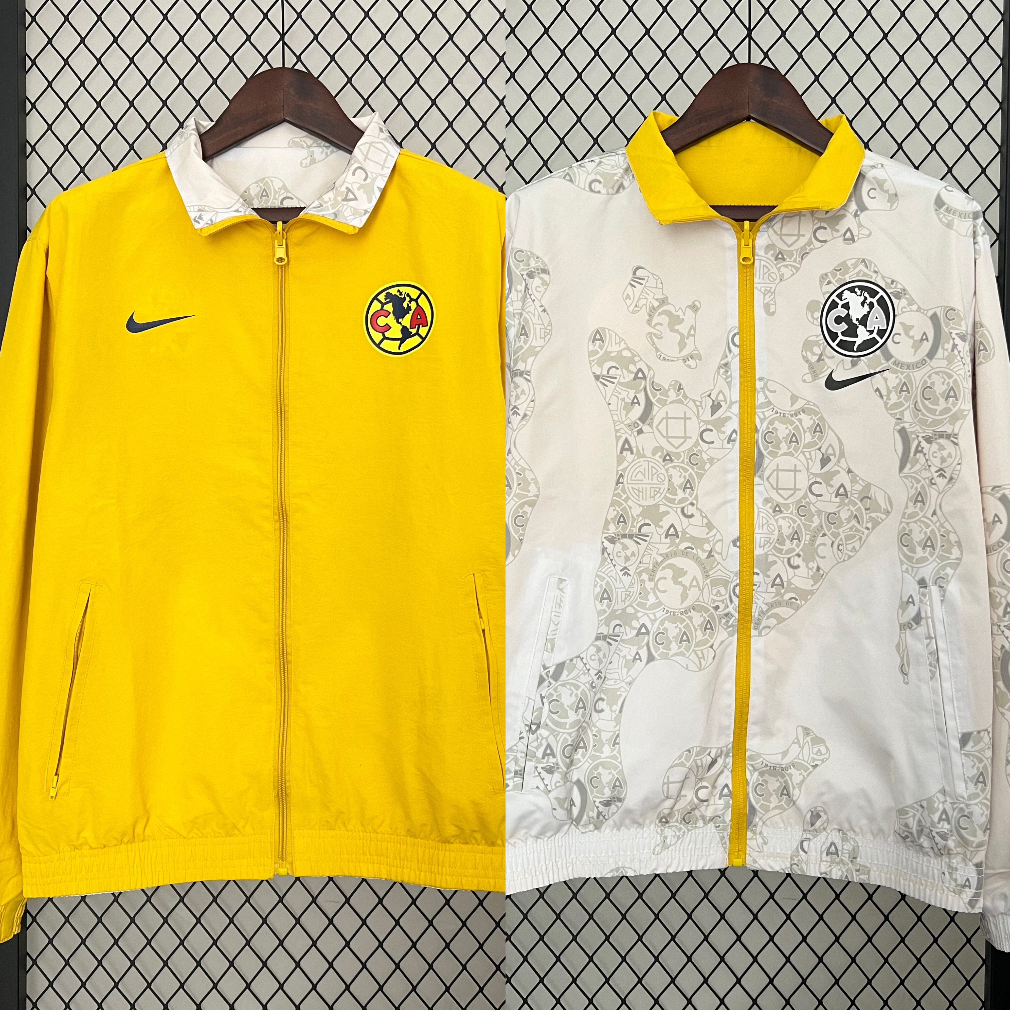 Club América 24-25 Double Sided Reversible Windbreaker - Yellow & White - UnitedFutballJersey