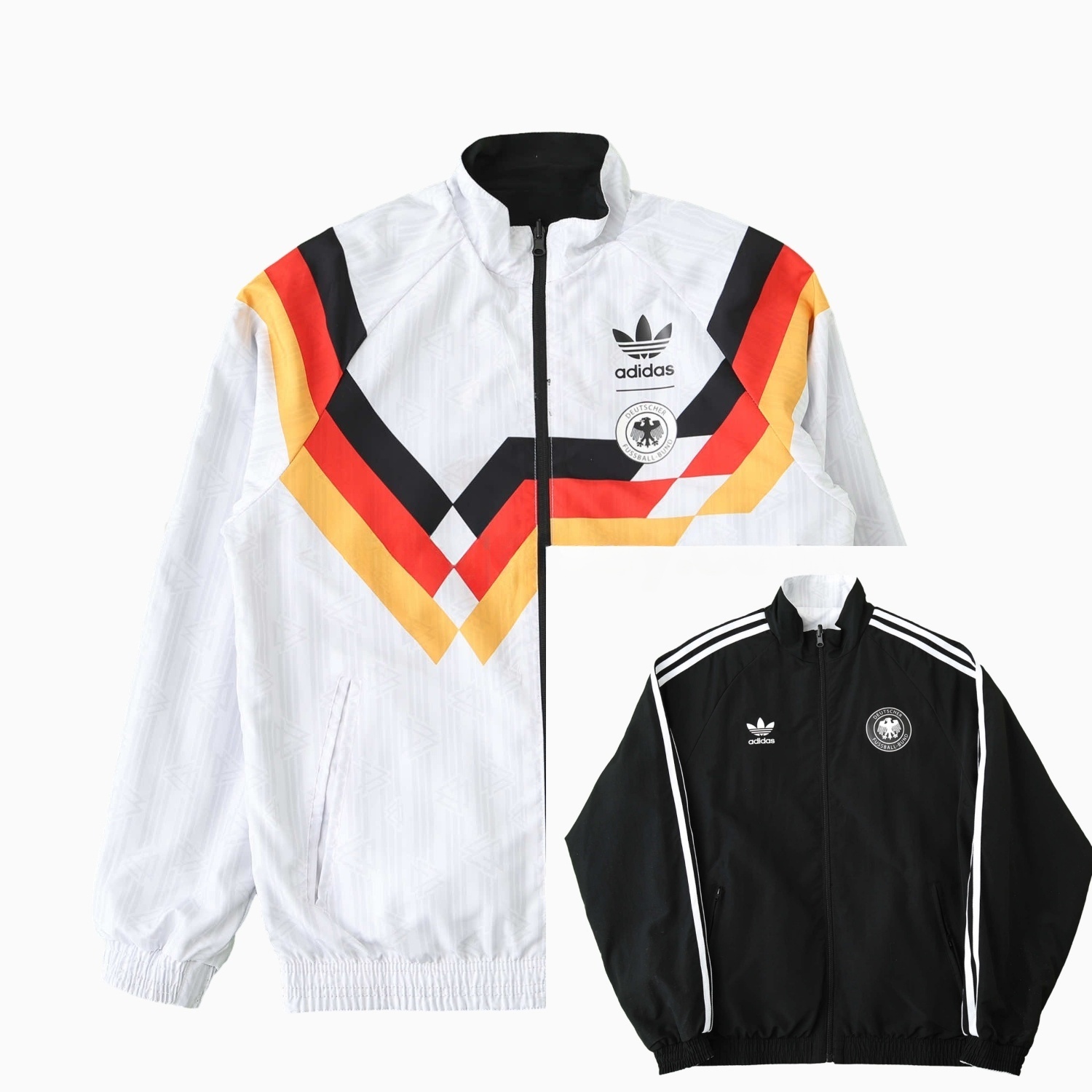 Retro Germany 1990 Double Sided Reversible Windbreaker - White & Black - UnitedFutballJersey