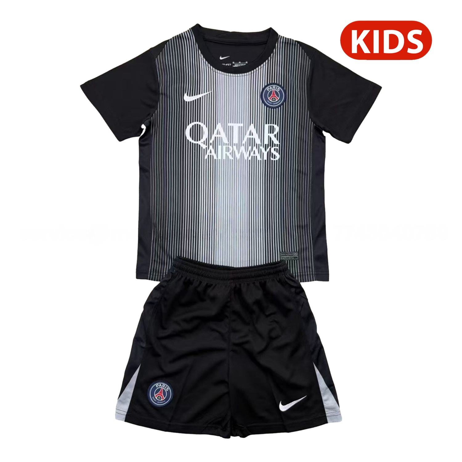 Paris Saint-Germain PSG 25-26 Black Goalkeeper Kids Kit - UnitedFutballJersey