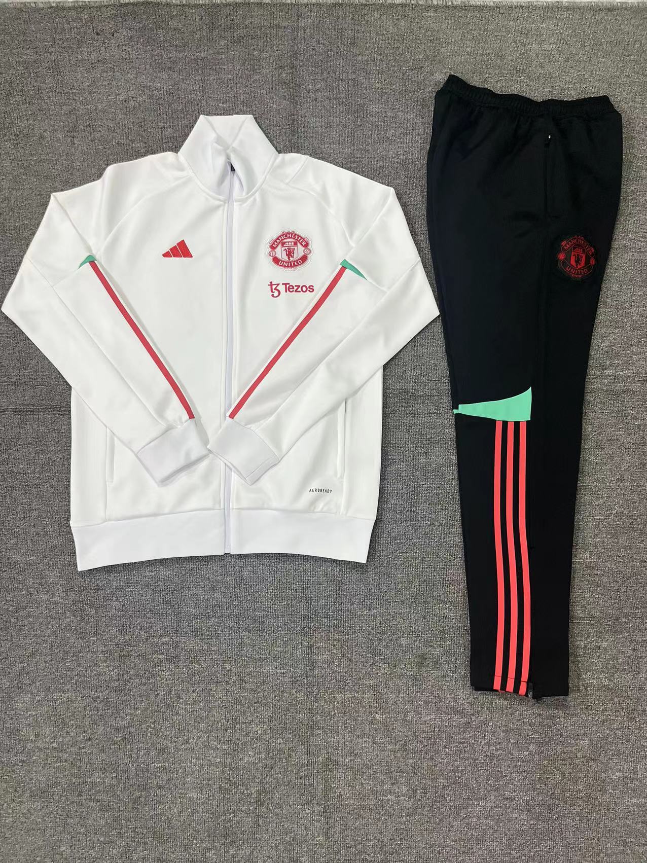Manchester United 23-24 Kids Jacket Training Tracksuit - White - UnitedFutballJersey