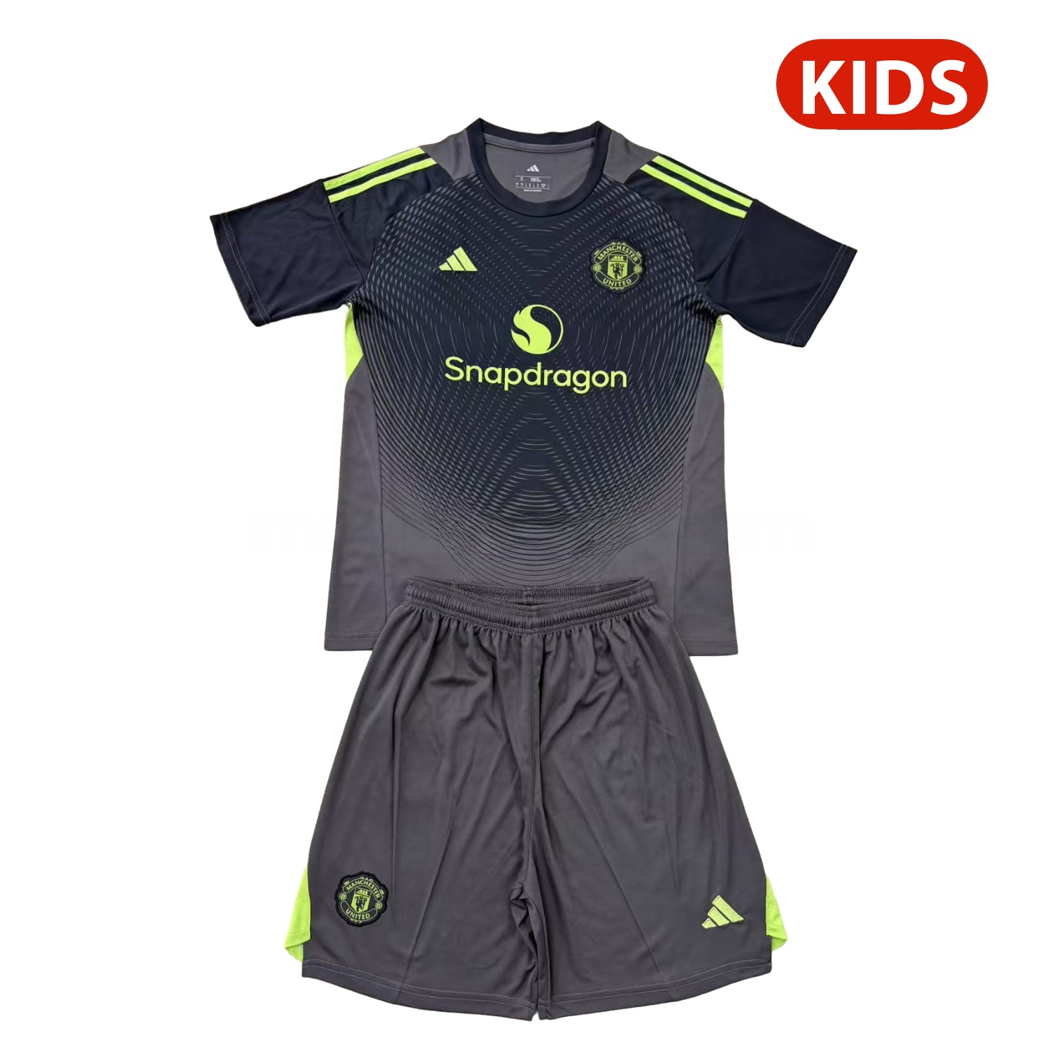 Manchester United 25-26 Grey Black Goalkeeper Kids Kit - UnitedFutballJersey