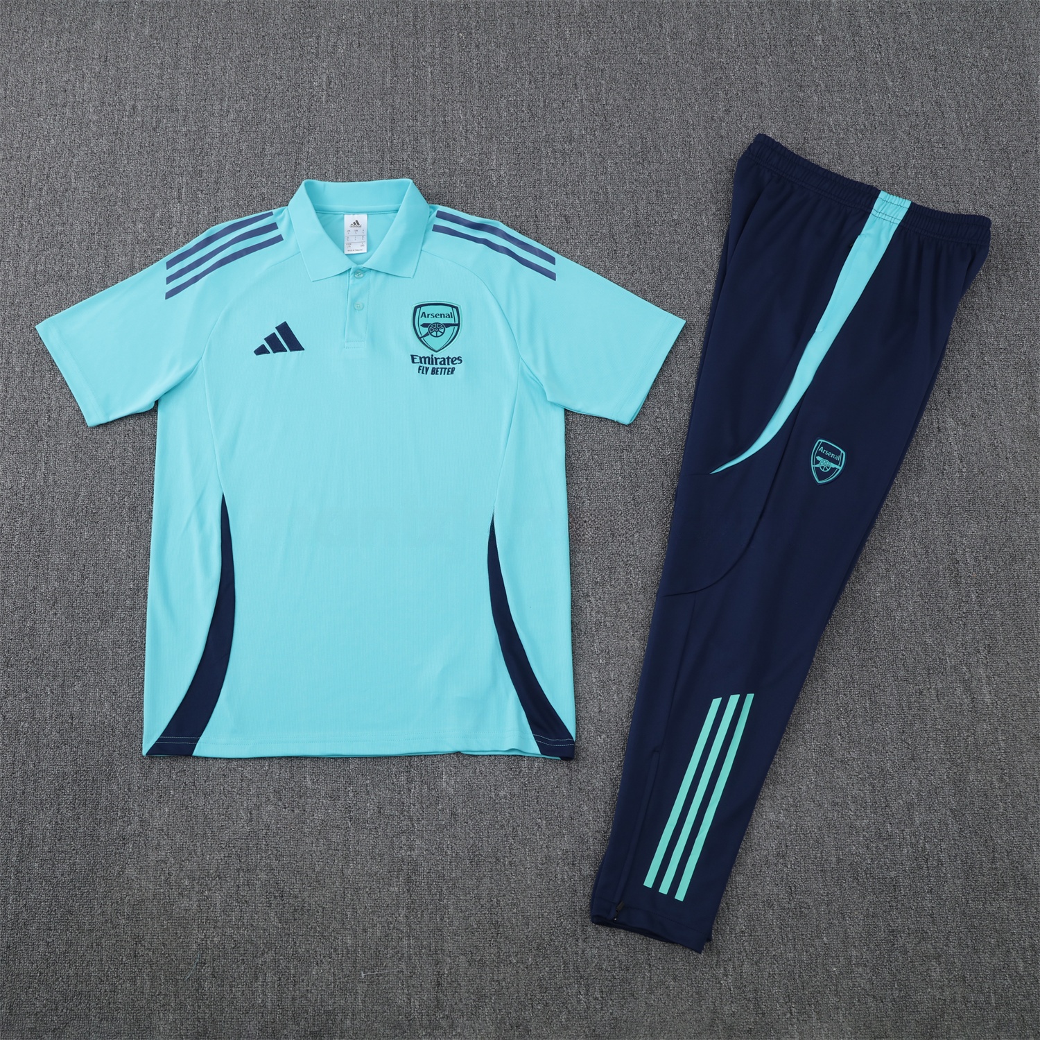 Arsenal 25-26 POLO Short-Sleeve Training Set - Cyan Top and Deep Blue Pants - UnitedFutballJersey