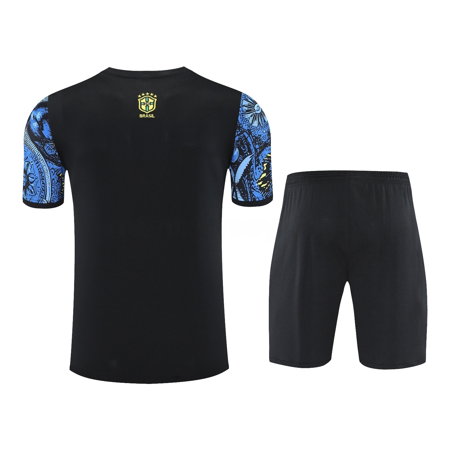 Brazil 25-26 Blue Jesus Statue Short-Sleeve Training Set - Blue Top & Black Shorts - UnitedFutballJersey