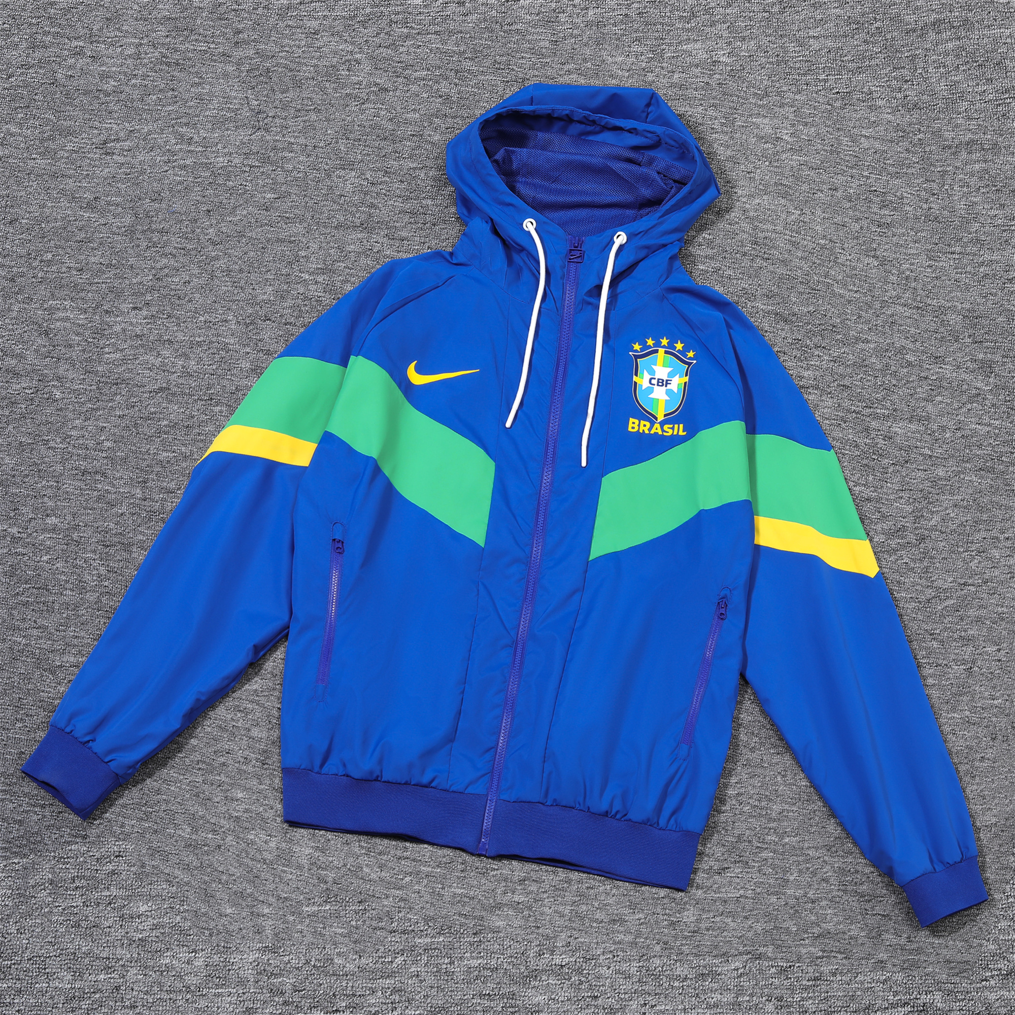 Brazil 2024 National Team Anthem Blue Hooded Windbreaker - Player Version - UnitedFutballJersey