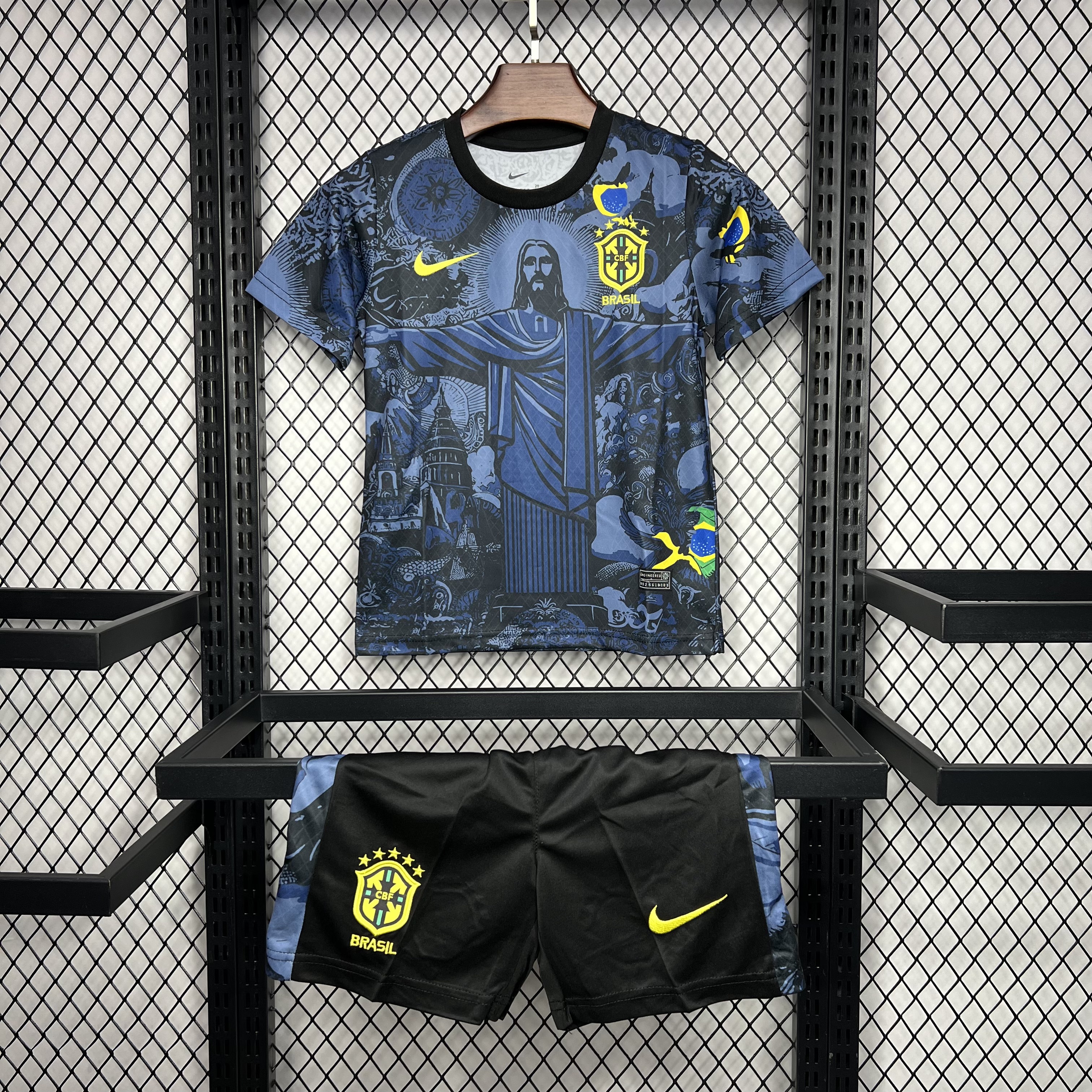 Brazil 2024 Christ the Redeemer Statue Kids Kit - Dark Blue - UnitedFutballJersey