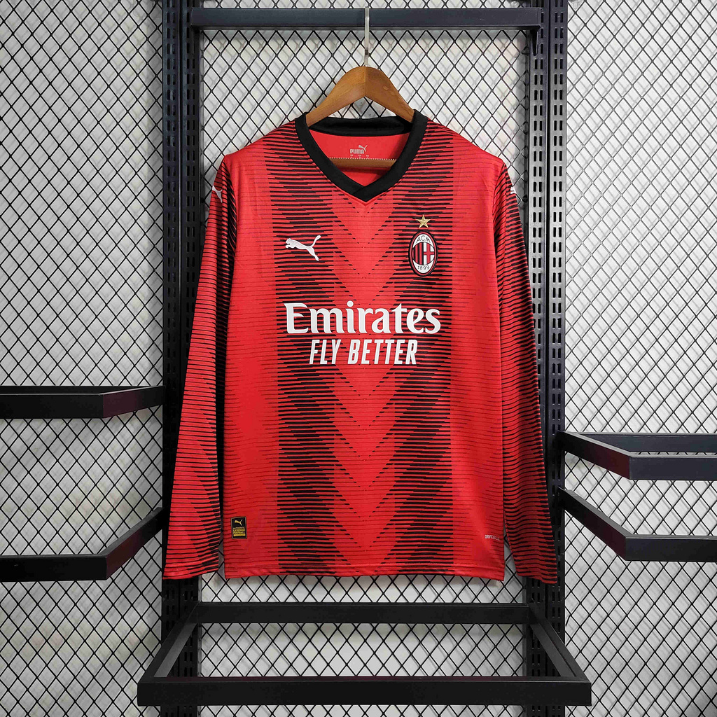 23/24 AC Milan Home Long Sleeve Jersey - Fans Version - UnitedFutballJersey