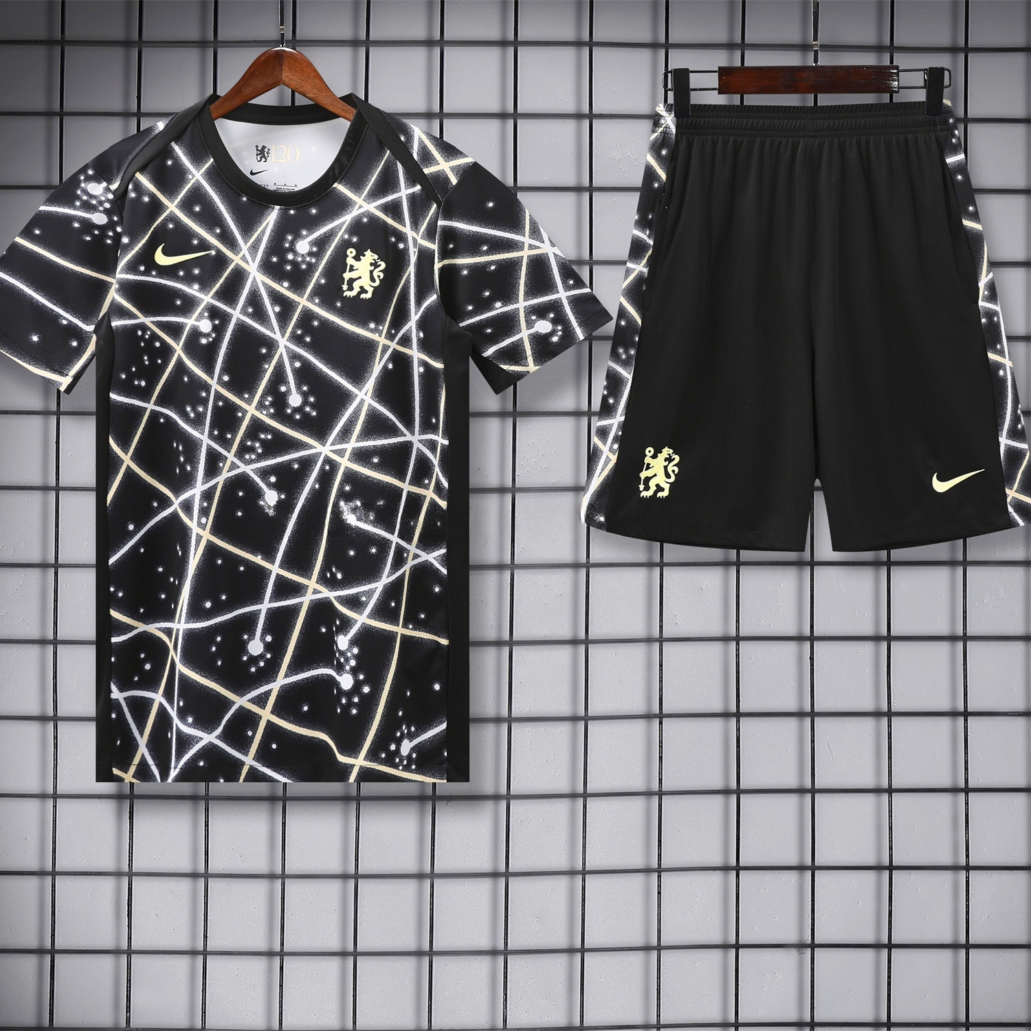 C.H.E.L.S.E.A 25-26 Short-Sleeve Training Set - Yellow Fluorescent Rays Black Top & Black Shorts - UnitedFutballJersey