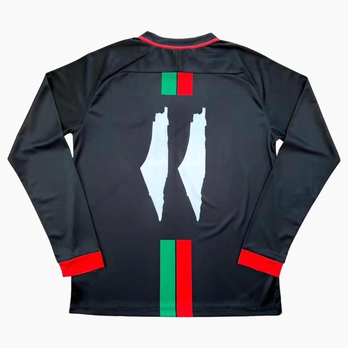 FC Palestina 24-25 Black Centre Striped Long Sleeve Jersey with Arabic and Pattern - UnitedFutballJersey