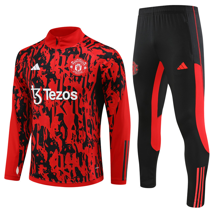 Manchester United 23-24 Kids Long Sleeve Training Set Red Camouflage - UnitedFutballJersey