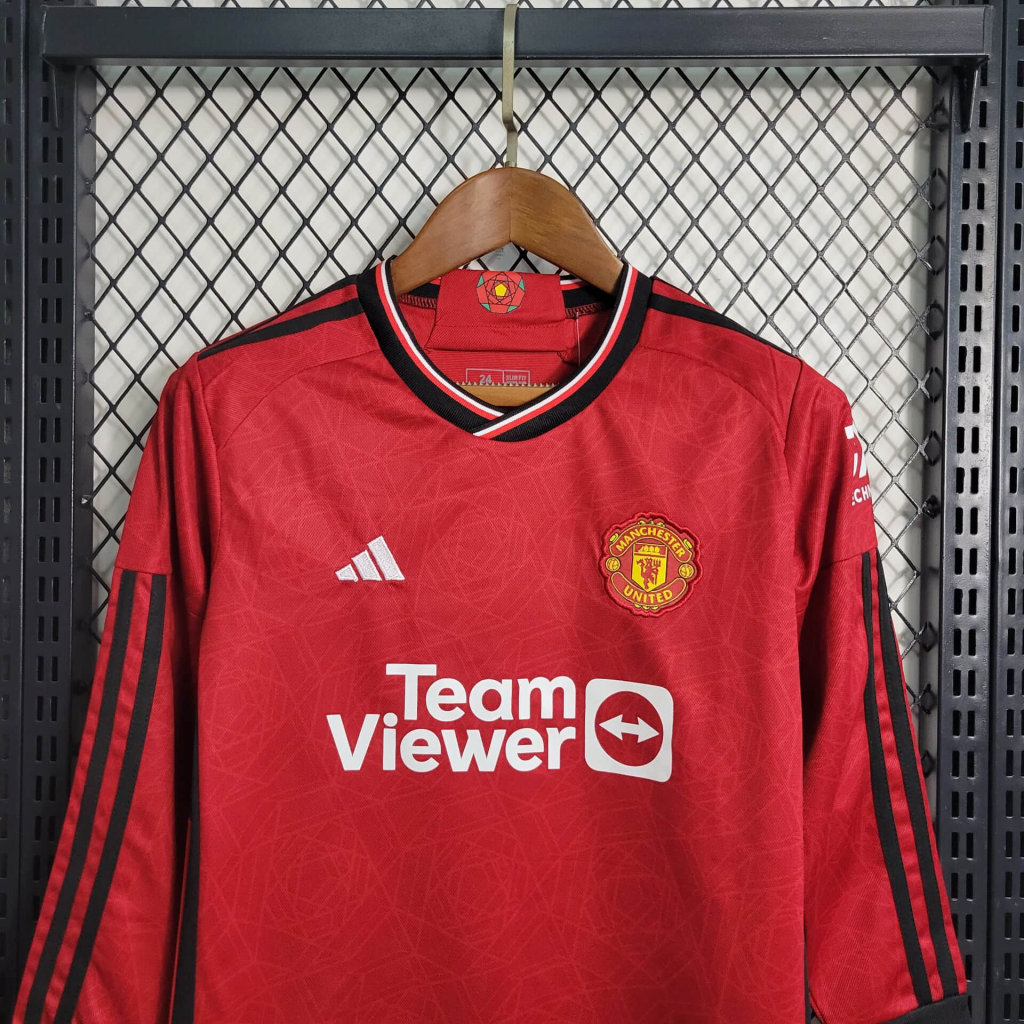Manchester United 23-24 Home Stadium Long Sleeve Kids Kit - UnitedFutballJersey