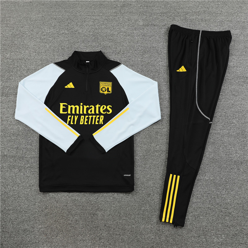 Lyon 23-24 Kids Long Sleeve Training Set Black - UnitedFutballJersey