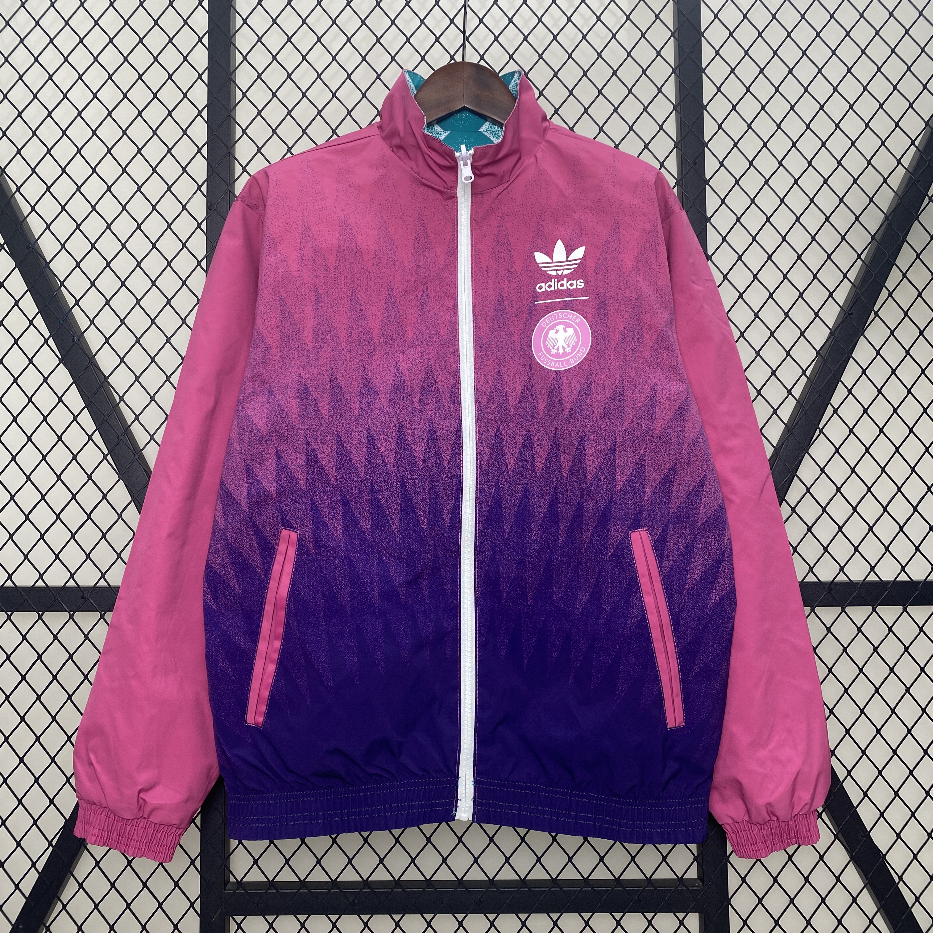 Germany 24-25 Double Sided Reversible Windbreaker - Pink & Vintage Green - UnitedFutballJersey