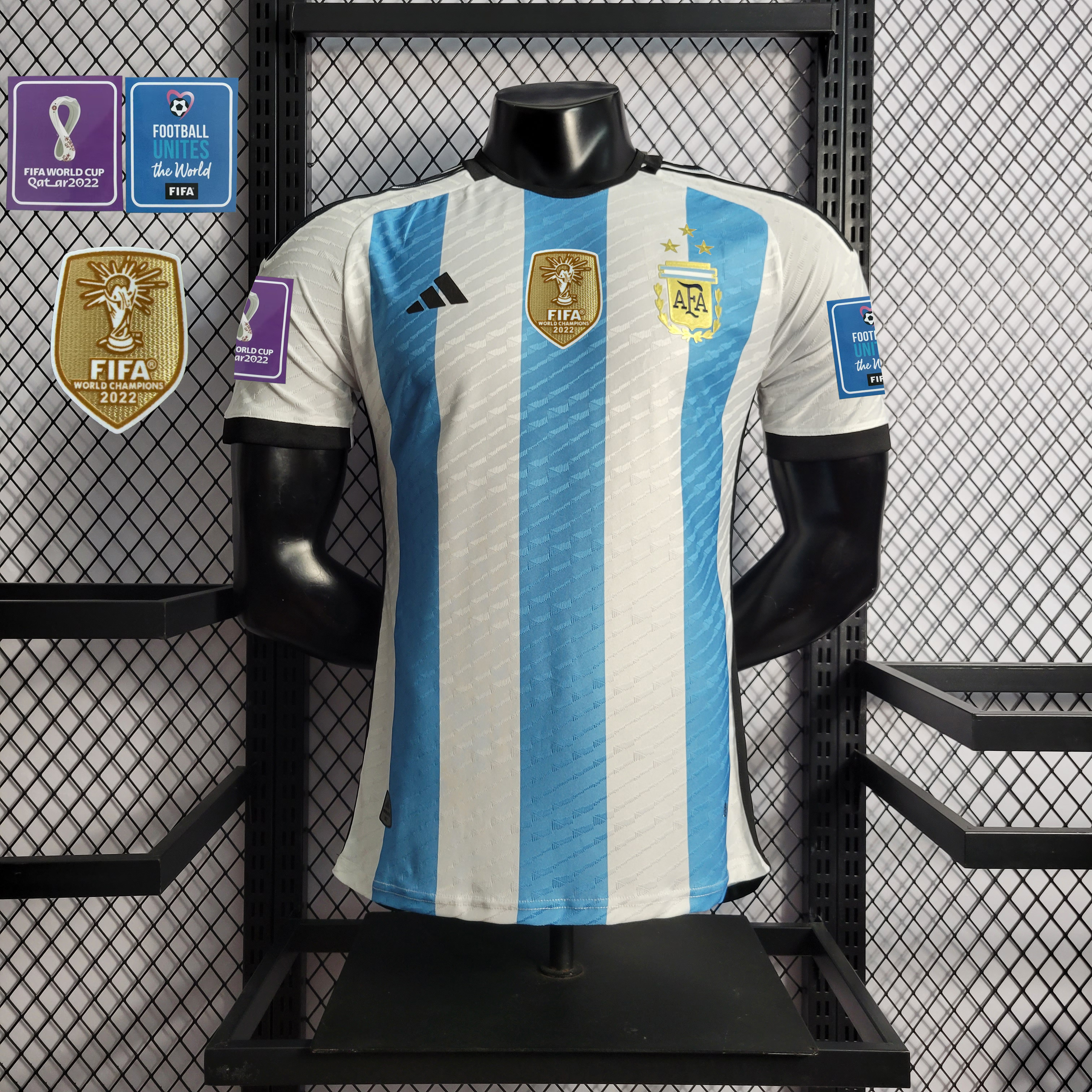 Argentina 3 Stars 22-23 Home Stadium Jersey - Player Version ( with 2022 World Champions Patch ) - UnitedFutballJersey