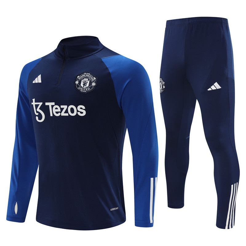 Manchester United 23-24 Kids Long Sleeve Training Set Blue - UnitedFutballJersey
