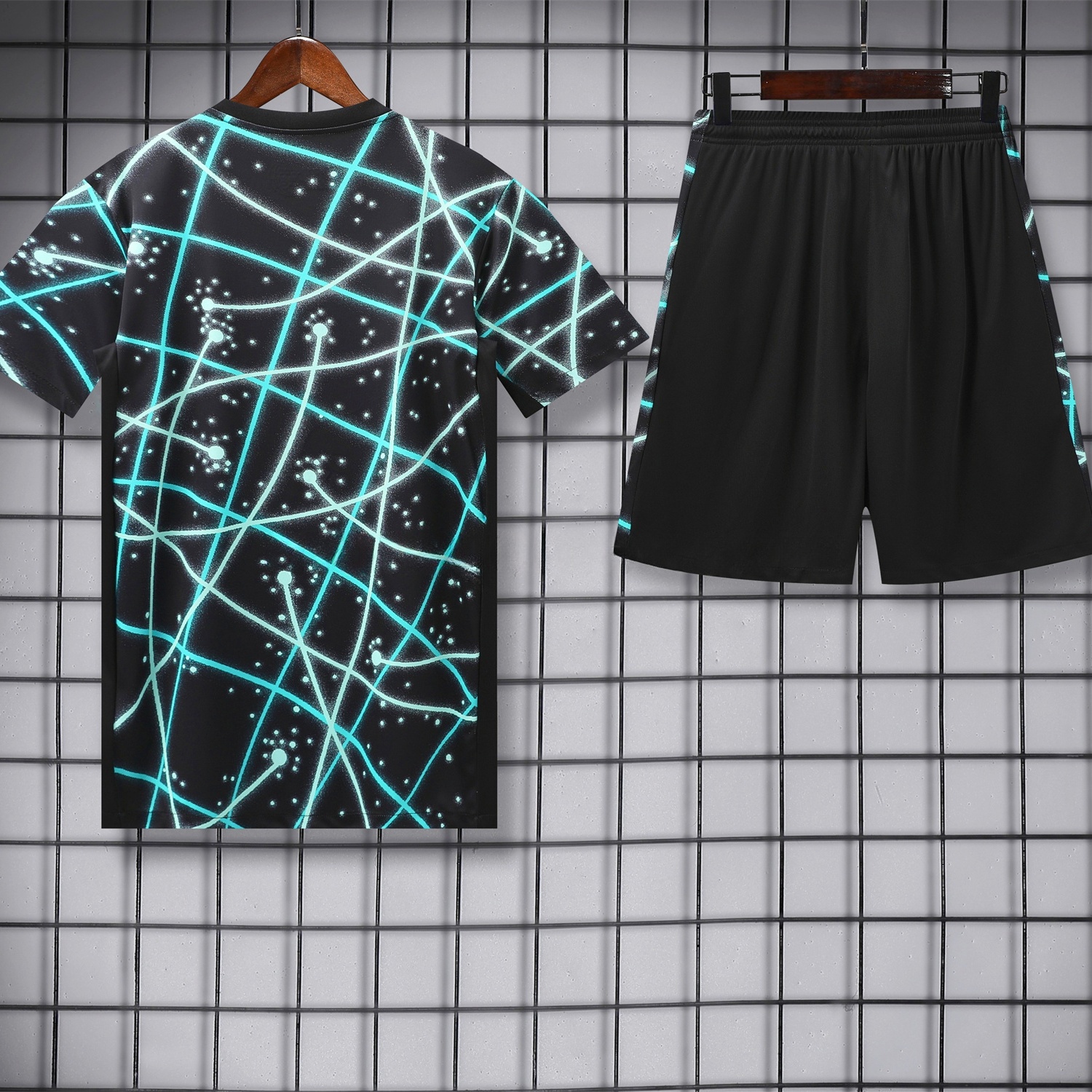 Inter Milan 25-26 Short-Sleeve Training Set - Blue Fluorescent Rays Black Top & Black Shorts - UnitedFutballJersey