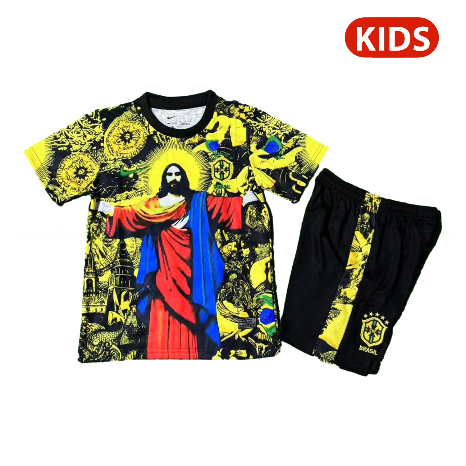 Brazil 25-26 Red Jesus Yellow Special Kids Kit - UnitedFutballJersey