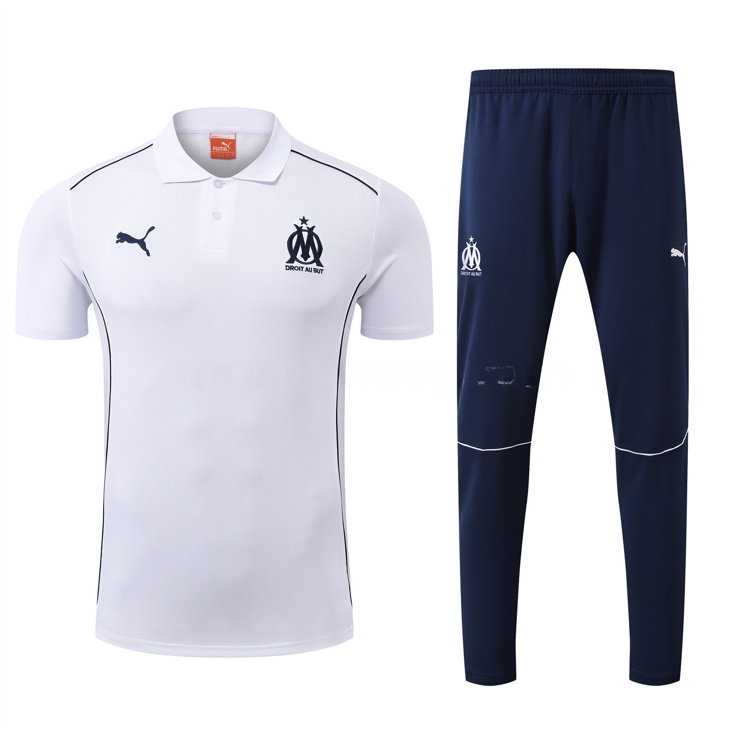 Marseille 25-26 POLO Short-Sleeve Training Set - White Top and Deep Blue Pants - UnitedFutballJersey