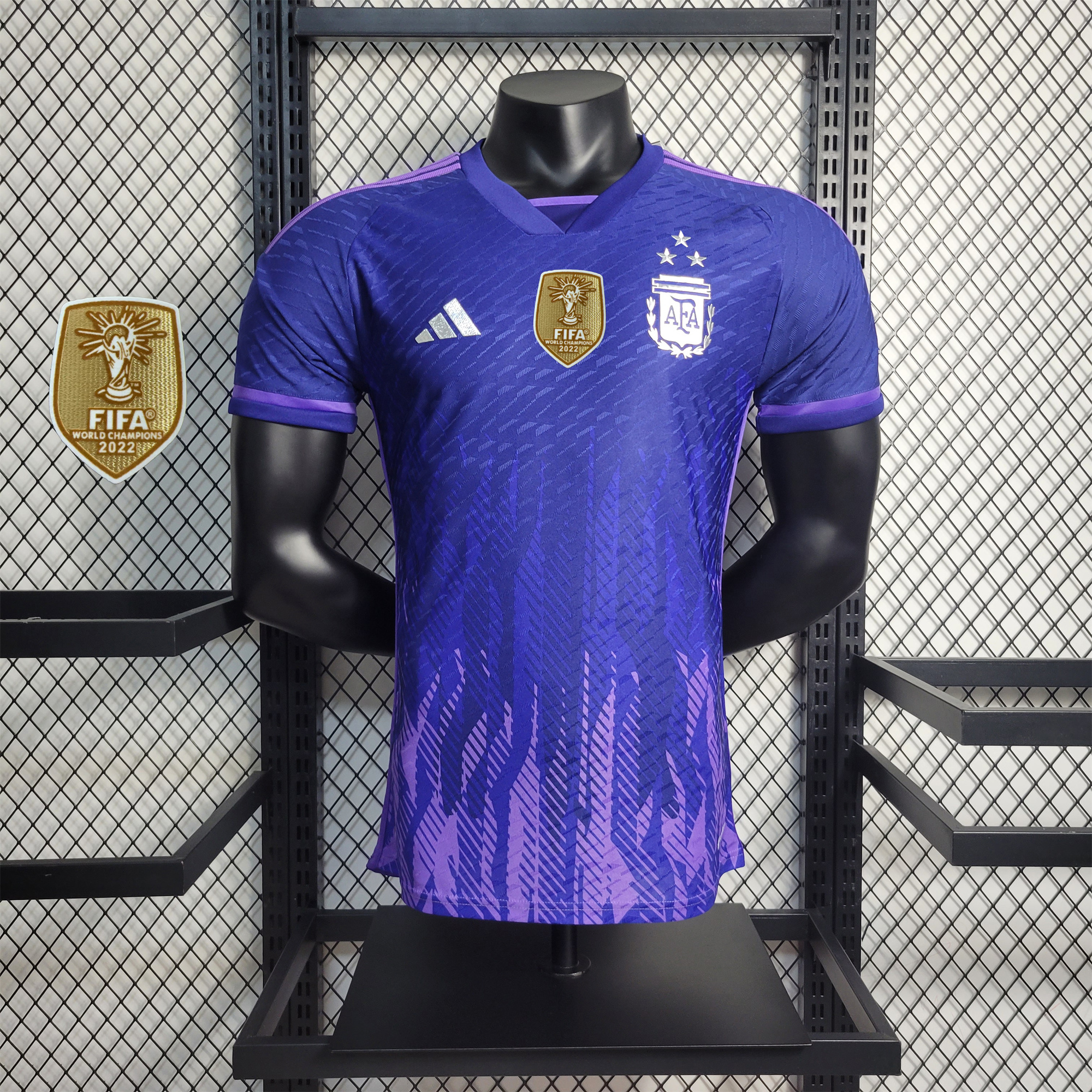 Argentina 3 Stars 22-23 Away Stadium Jersey - Player Version ( with 2022 World Champions Patch ) - UnitedFutballJersey