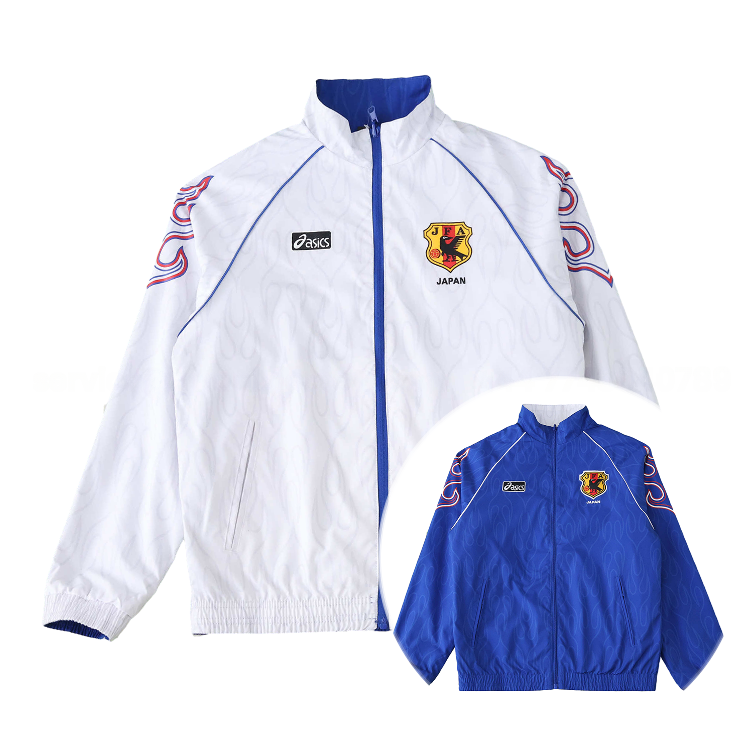 Retro Japan 1998 Throwback Double Sided Reversible Windbreaker - White & Blue - UnitedFutballJersey