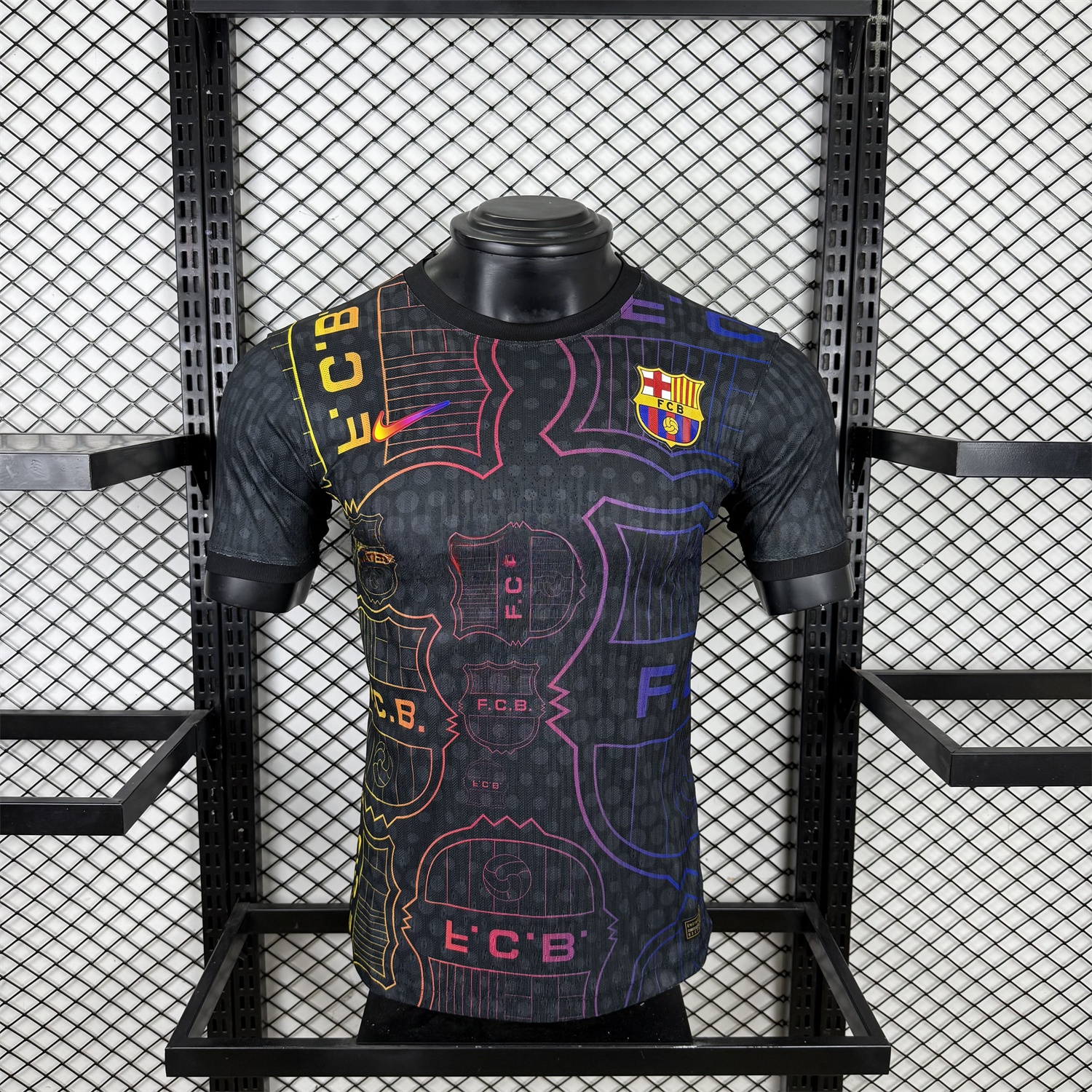 Barcelona 25-26 Fluorescent Team Logo Lines Black Jersey - Player Version - UnitedFutballJersey