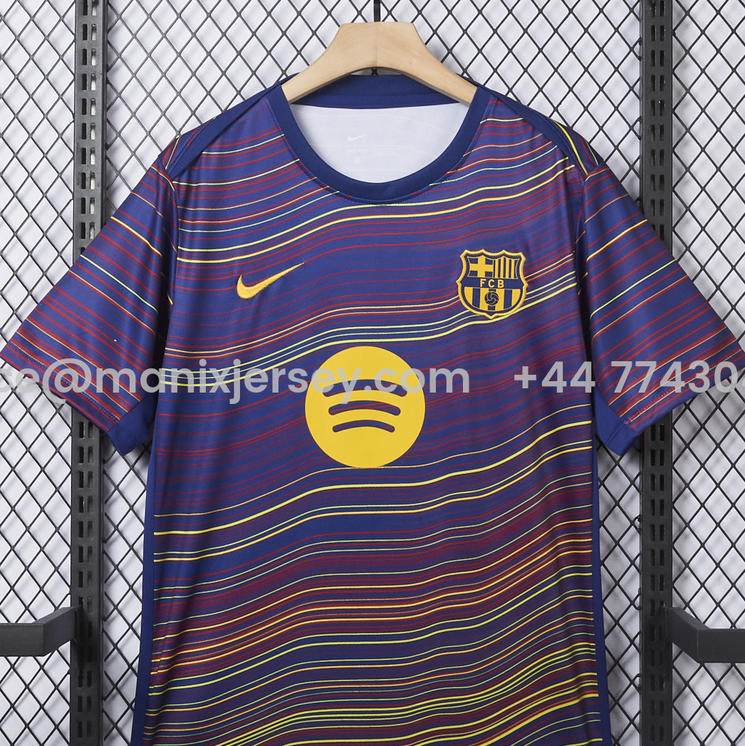 Barcelona 25-26 Deep Blue Pre-Match Training Jersey with Colorful Lines - Fans Version - UnitedFutballJersey