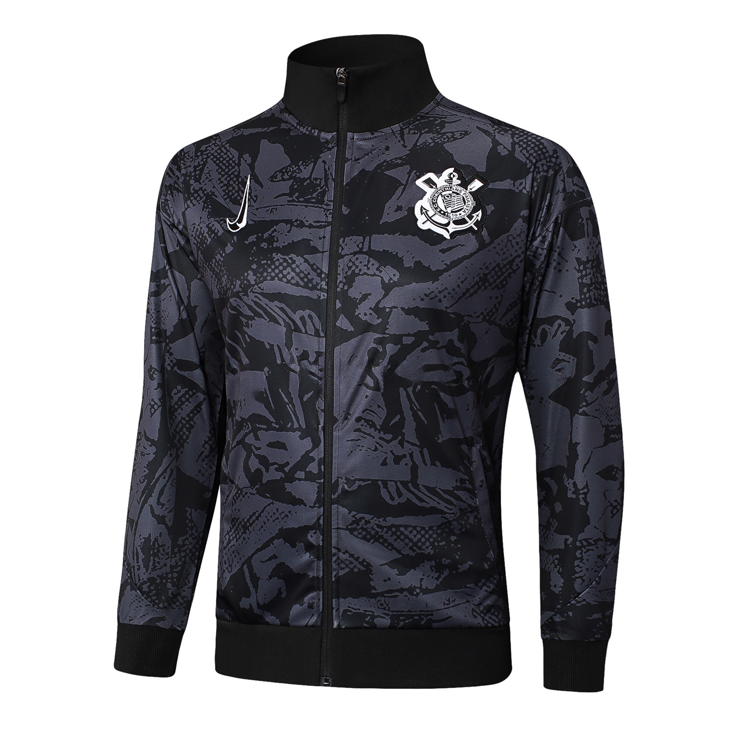 Corinthians 25-26 Jacket Training Tracksuit - Black and Gray Pattern Jackets & Black Pants - UnitedFutballJersey