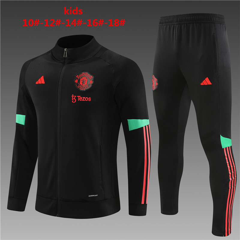 Manchester United 23-24 Kids Jacket Training Tracksuit - Black - UnitedFutballJersey