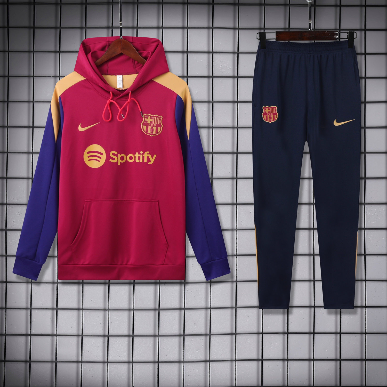 B.A.R.S.A 24-25 Training Hoodie Set - Red Hoodie and Deep Blue Pants - UnitedFutballJersey