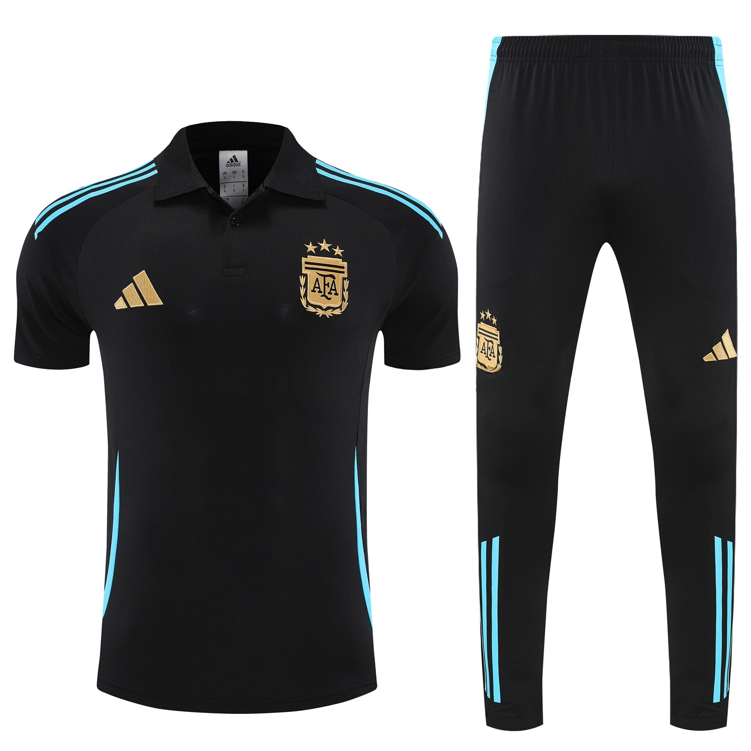 Argentina 25-26 POLO Short-Sleeve Training Set - Deep Blue Top and Pants with Blue Stripes - UnitedFutballJersey