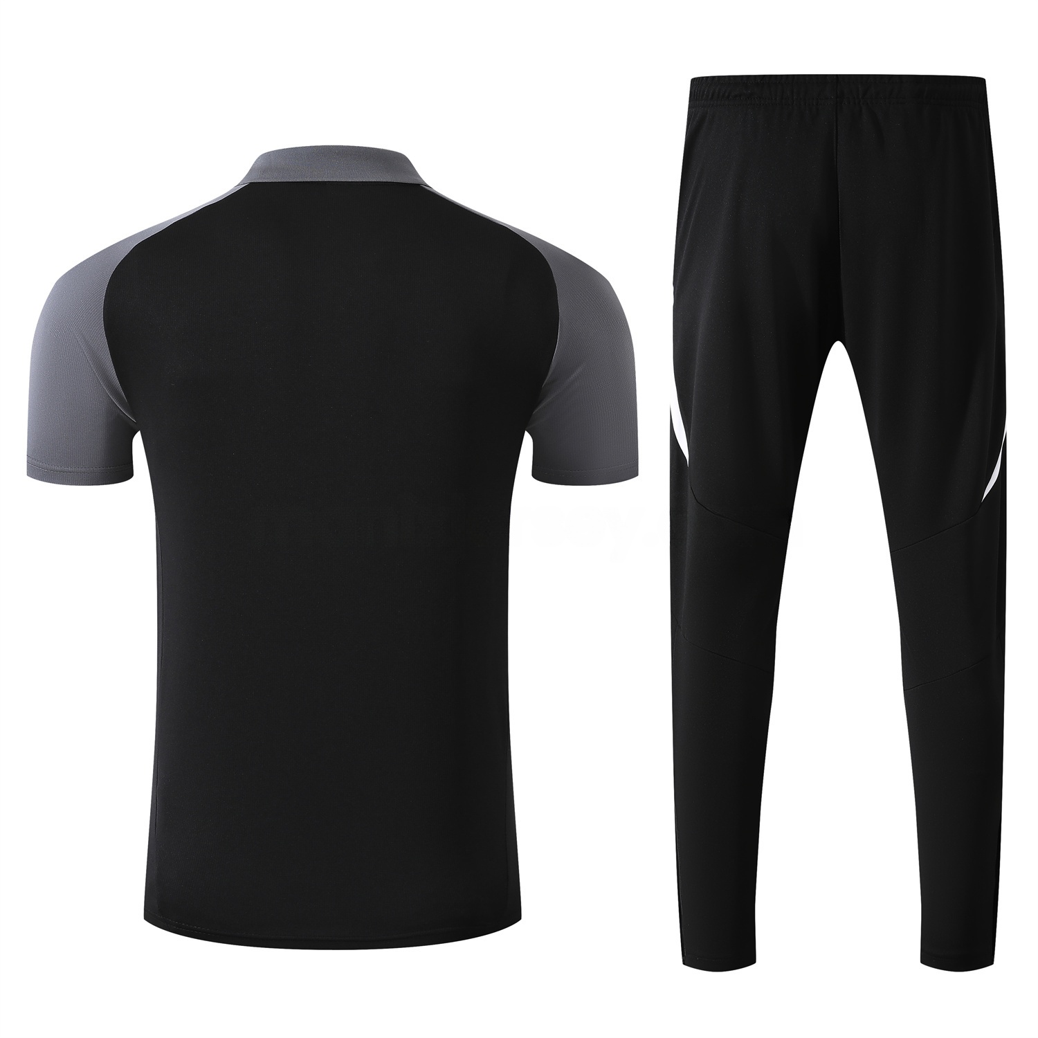 Manchester United 25-26 POLO Short-Sleeve Training Set - Black Top and Pants with White Stripes - UnitedFutballJersey