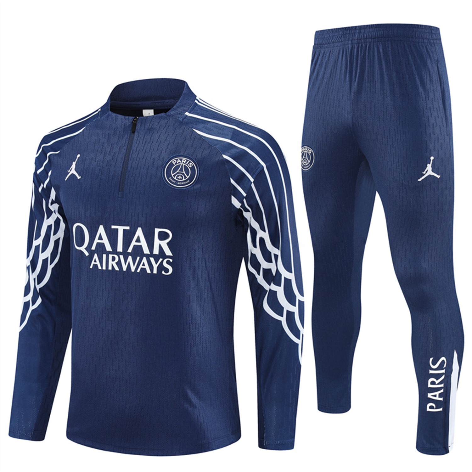 Paris Saint-Germain PSG 25-26 Long Sleeve Training Set - JD White Wing Royal Blue Top and Pants - UnitedFutballJersey