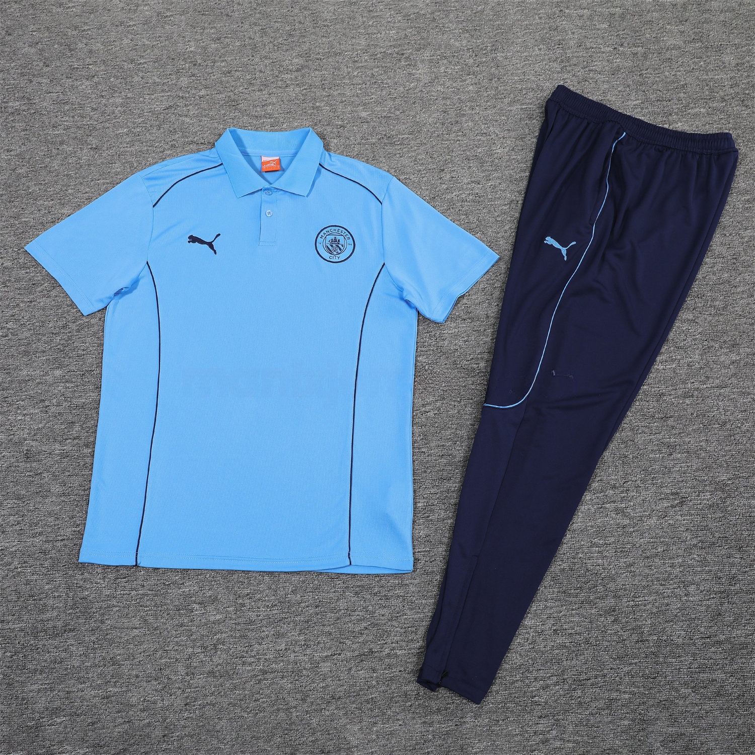 Manchester City 25-26 POLO Short-Sleeve Training Set - Blue Top and Deep Blue Pants - UnitedFutballJersey